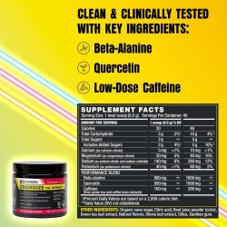 BODi Energize: pre-entreno con beta-alanina, quercetina y cafeína. Mejora energía, enfoque y resistencia. Sabor ponche.