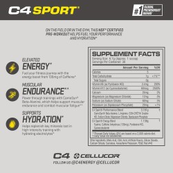 Polvo pre-entreno Cellucor con creatina 135mg de cafeína y mezcla de beta-alanina de rendimiento