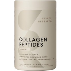 Péptidos de colágeno Sports Research unisex sin sabor, 16 oz., suplemento proteico de colágeno hidrolizado tipo 1 y 3 para piel,