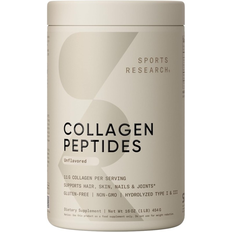 Péptidos de colágeno Sports Research unisex sin sabor, 16 oz., suplemento proteico de colágeno hidrolizado tipo 1 y 3 para piel, Péptidos de colágeno Sports Research unisex sin sabor, 16 oz., suplemento proteico de colágeno hidrolizado tipo 1 y 3 para piel,