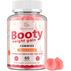 Booty Gummies para Mujeres con CurvaBoost y Creatina | Veganas, sin azúcar, sabor durazno, 60 gomitas para glúteos y curvas