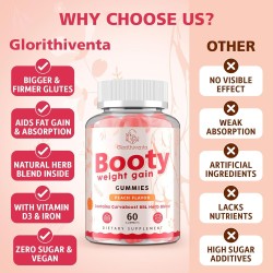 Booty Gummies para Mujeres con CurvaBoost y Creatina | Veganas, sin azúcar, sabor durazno, 60 gomitas para glúteos y curvas