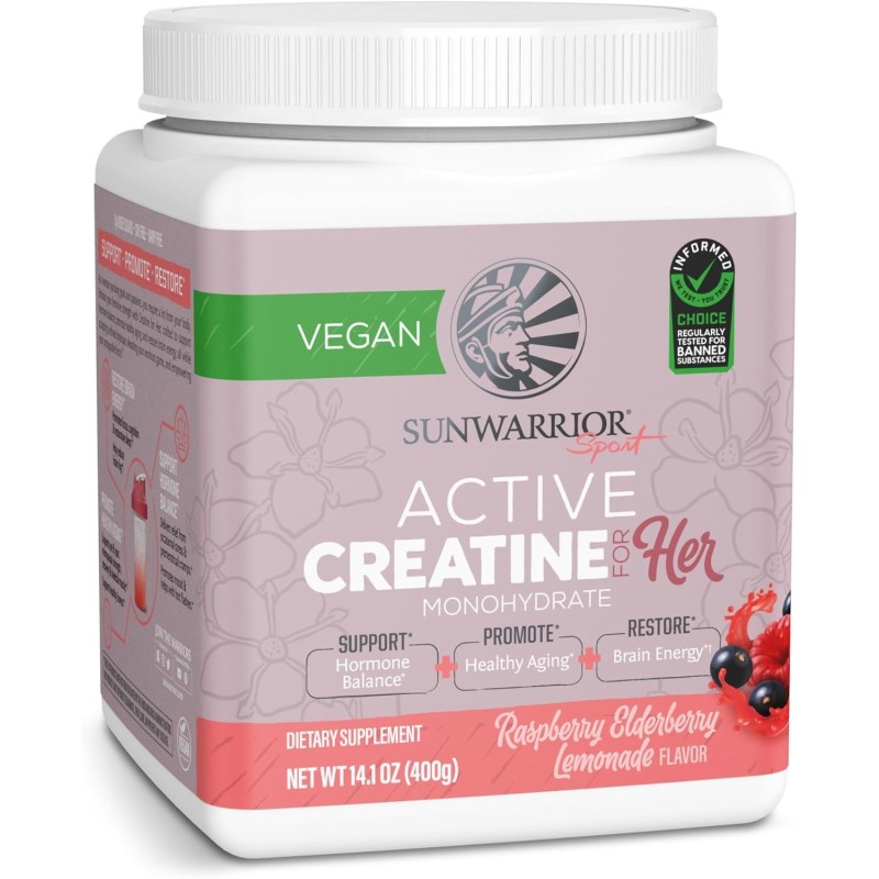 Sunwarrior Creatina para mujeres monohidrato polvo micronizado pre entrenamiento suplemento de recuperación apoyo muscular