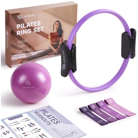 Juego de aros de pilates LIONSCOOL: círculo mágico antideformación de 14 pulgadas con asas acolchadas