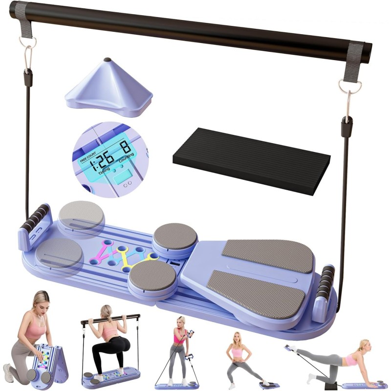 Tabla de pilates plegable con pantalla digital, reformador de pilates portátil 6 en 1 para el hogar y el gimnasio Tabla de pilates plegable con pantalla digital, reformador de pilates portátil 6 en 1 para el hogar y el gimnasio