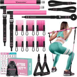 Kit de barra de pilates con bandas de resistencia, barra de pilates multifuncional para mujeres y hombres