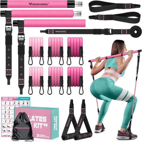 Kit de barra de pilates con bandas de resistencia, barra de pilates multifuncional para mujeres y hombres