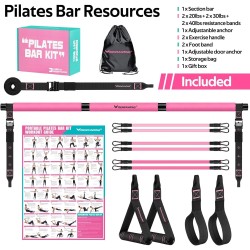 Kit de barra de pilates con bandas de resistencia, barra de pilates multifuncional para mujeres y hombres