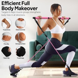 Kit de barra de pilates con bandas de resistencia, barra de pilates multifuncional para mujeres y hombres