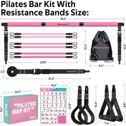 Kit de barra de pilates con bandas de resistencia, barra de pilates multifuncional para mujeres y hombres