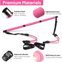Kit de barra de pilates con bandas de resistencia, barra de pilates multifuncional para mujeres y hombres
