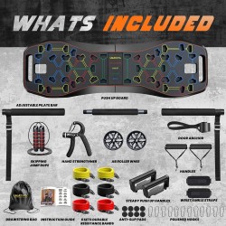 LALAHIGH Tabla de flexiones, equipo de gimnasio en casa 36 en 1 con rueda abdominal y bandas de resistencia