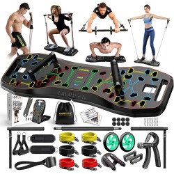 LALAHIGH Tabla de flexiones, equipo de gimnasio en casa 36 en 1 con rueda abdominal y bandas de resistencia