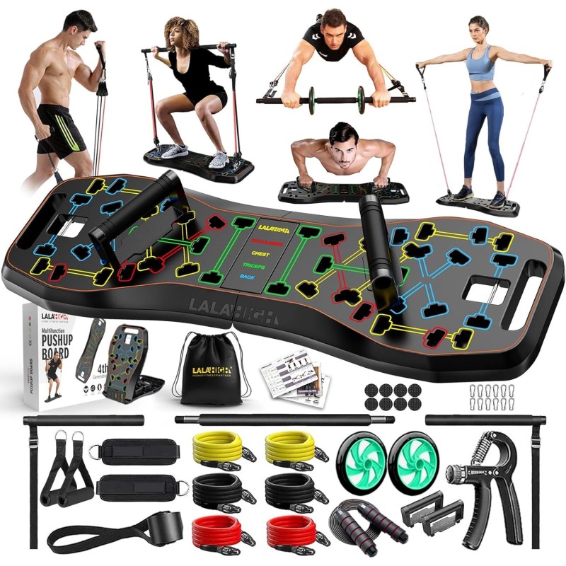 LALAHIGH Tabla de flexiones, equipo de gimnasio en casa 36 en 1 con rueda abdominal y bandas de resistencia LALAHIGH Tabla de flexiones, equipo de gimnasio en casa 36 en 1 con rueda abdominal y bandas de resistencia