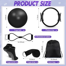 Poen Juego de 18 anillos de pilates para el hogar, juego de anillos de pilates y pelota para mujer