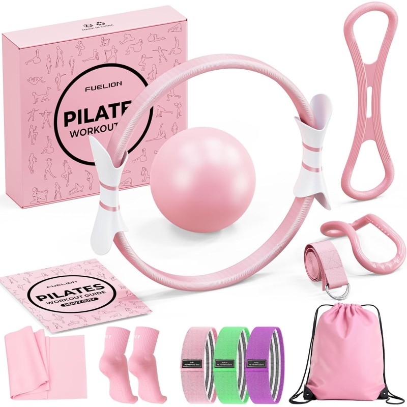 Juego de anillos de pilates para mujer, equipo de pilates de entrenamiento en casa con bandas de resistencia Juego de anillos de pilates para mujer, equipo de pilates de entrenamiento en casa con bandas de resistencia