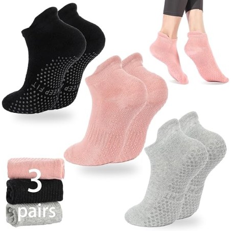 Calcetines antideslizantes para pilates, calcetines de yoga atléticos con empuñaduras para mujer,