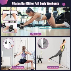 Kit de barra de pilates con bandas de resistencia, barra de pilates multifuncional para mujeres y hombres