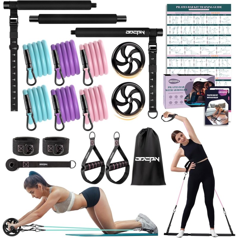 Kit de barra de pilates con bandas de resistencia, barra de pilates multifuncional para mujeres y hombres