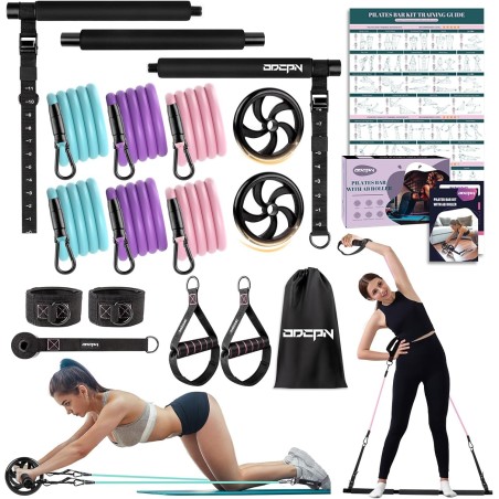 Kit de barra de pilates con bandas de resistencia, barra de pilates multifuncional para mujeres y hombres