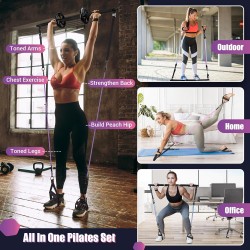 Kit de barra de pilates con bandas de resistencia, barra de pilates multifuncional para mujeres y hombres