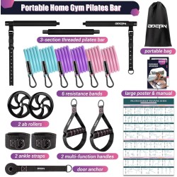 Kit de barra de pilates con bandas de resistencia, barra de pilates multifuncional para mujeres y hombres