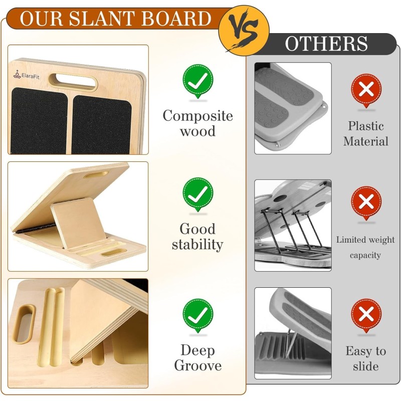 Tabla inclinada profesional para sentadillas | Tabla inclinada ajustable y tabla de cuña elástica para sentadillas – Tabla inclinada para estiramiento de pantorrillas, tabla de madera portátil para Tabla inclinada profesional para sentadillas | Tabla inclinada ajustable y tabla de cuña elástica para sentadillas – Tabla inclinada para estiramiento de pantorrillas, tabla de madera portátil para