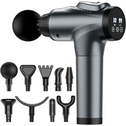 Pistola de masaje | Con diferentes accesorios y niveles de intensidad