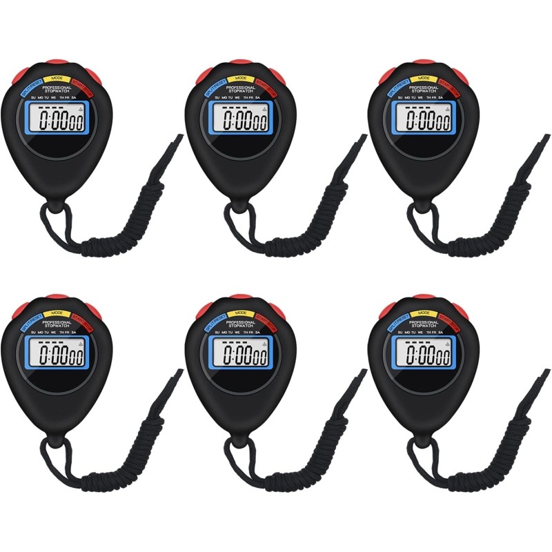 Paquete de 6 cronómetros electrónicos digitales multifuncionales deportivos Paquete de 6 cronómetros electrónicos digitales multifuncionales deportivos