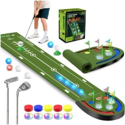 Alfombrilla de golf | Con luces LED, Palos y pelotas de golf incluidos