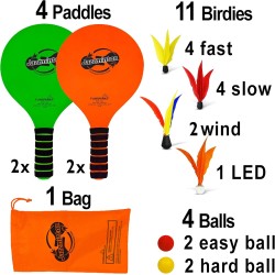 Jazzminton Juego de paleta Select | Juego de 4 raquetas de badminton con bolas incluidas