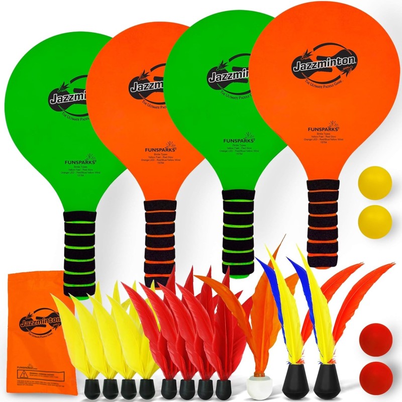 Jazzminton Juego de paleta Select | Juego de 4 raquetas de badminton con bolas incluidas Jazzminton Juego de paleta Select | Juego de 4 raquetas de badminton con bolas incluidas