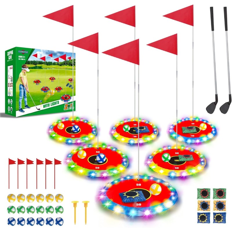 Juego de golf Light Up: juego de golf para jardín mejorado con 6 objetivos LED