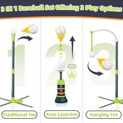 Set de béisbol 3 en 1 para niños, set de bateo de béisbol colgante de altura ajustable con 2 bates