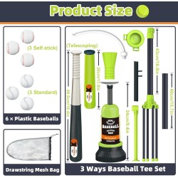 Set de béisbol 3 en 1 para niños, set de bateo de béisbol colgante de altura ajustable con 2 bates