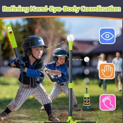 Set de béisbol 3 en 1 para niños, set de bateo de béisbol colgante de altura ajustable con 2 bates