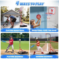 HopeRock Juego de aro de baloncesto 2 en 1 y pelota en T para niños