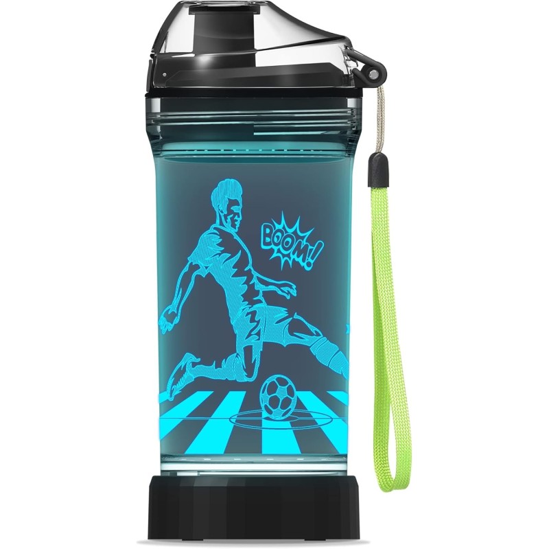 Lightzz Botella de agua de fútbol con luz brillante 3D