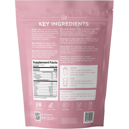 Preentrenamiento marca JUST INGREDIENTS Limonada de frambuesa | 30 raciones | Sin cafeína